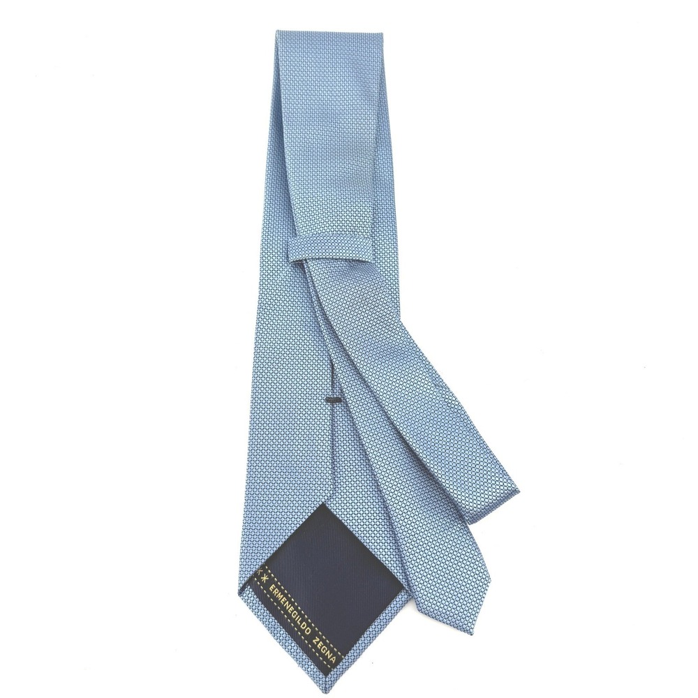 Ermenegildo Zegna Tie Mens 61"L Blue Silver Micro-Check 100% Silk Italian Luxury